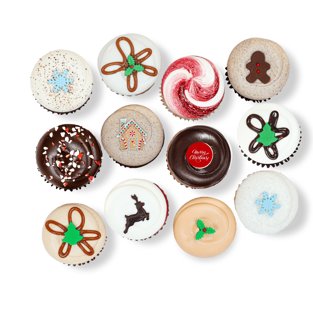 Holiday cupcakes with Christmas decorations