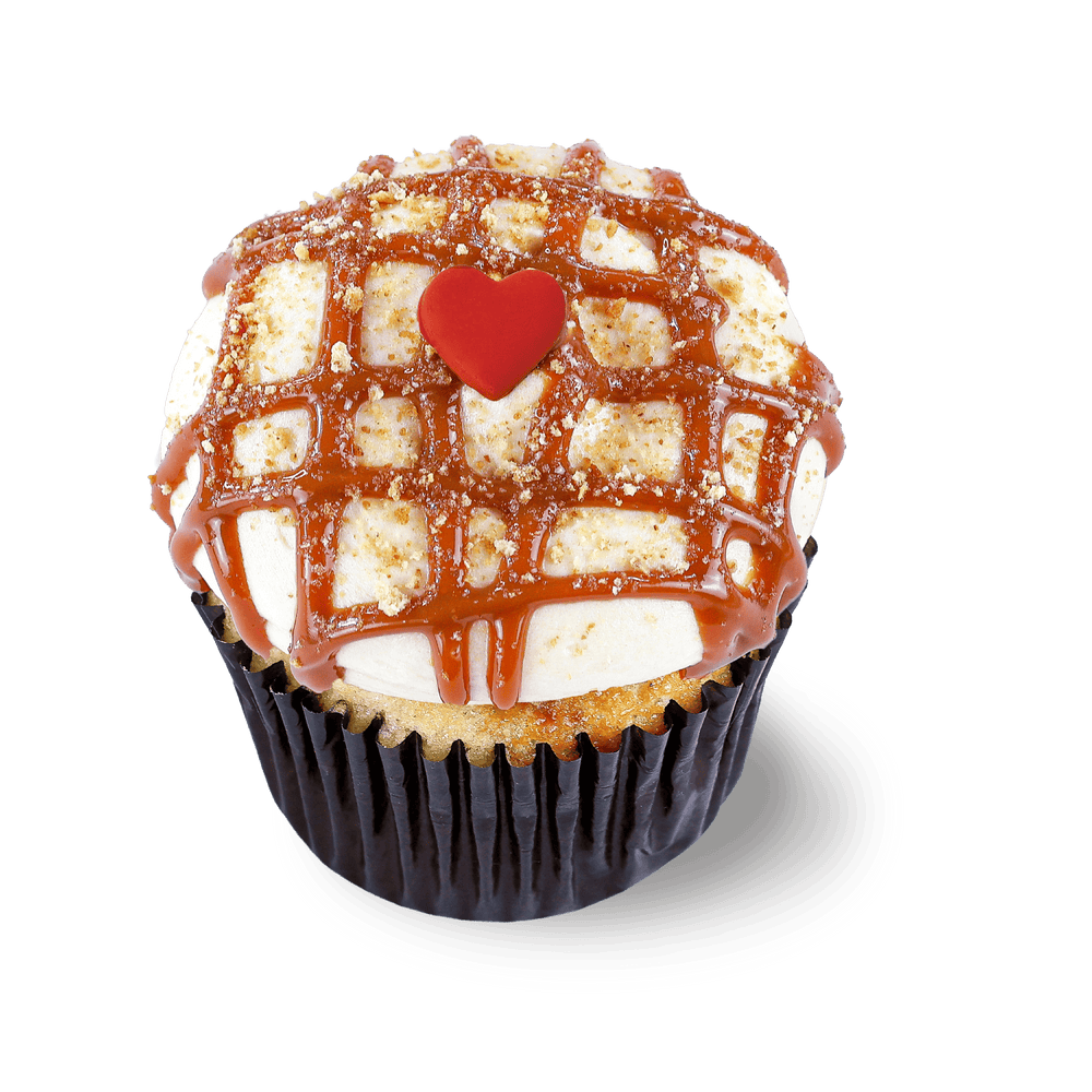 Apple pie cupcake with caramel lattice topping