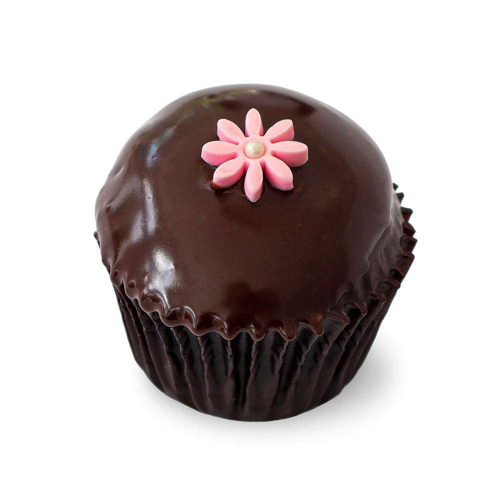 Chocolate cupcake with ganache and flower
