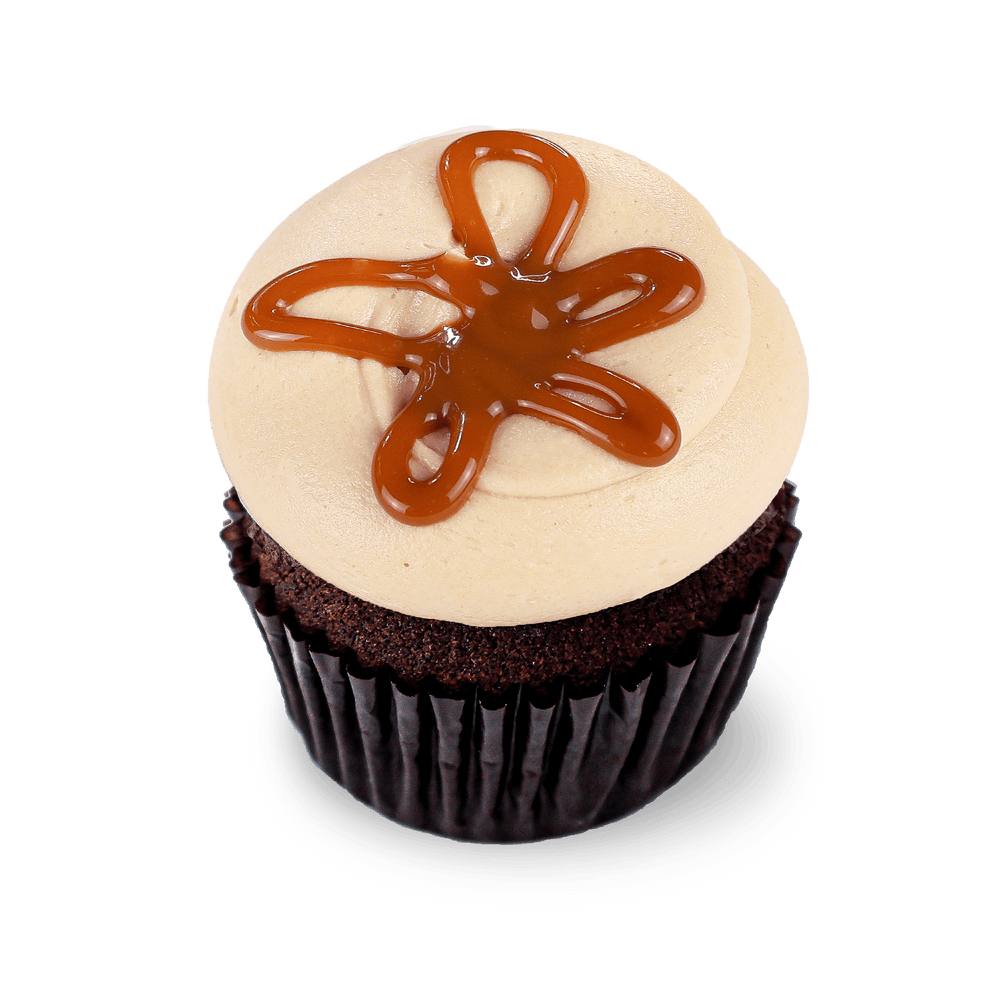 Chocolate cupcake with caramel frosting and drizzle