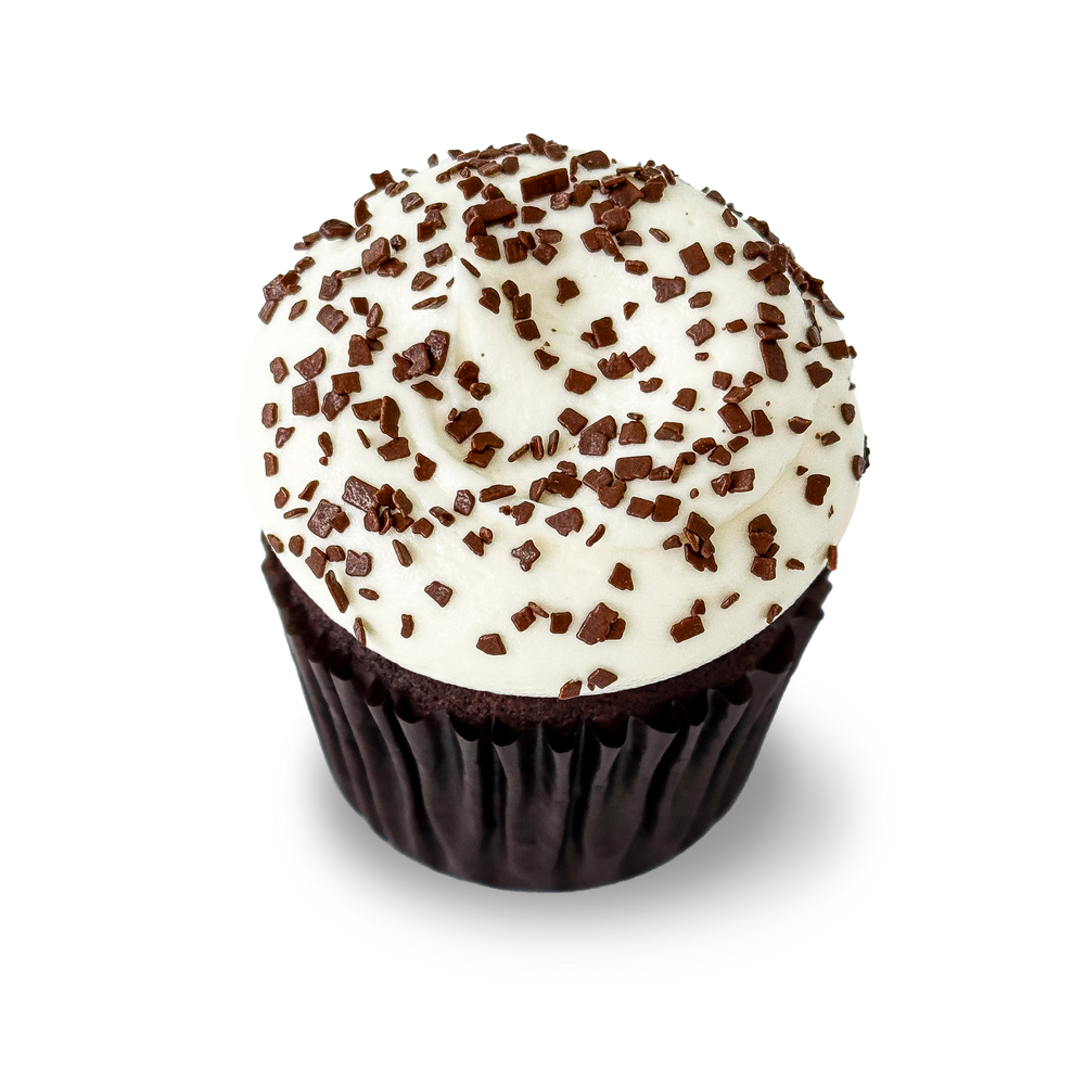 Chocolate cupcake with vanilla frosting and sprinkles