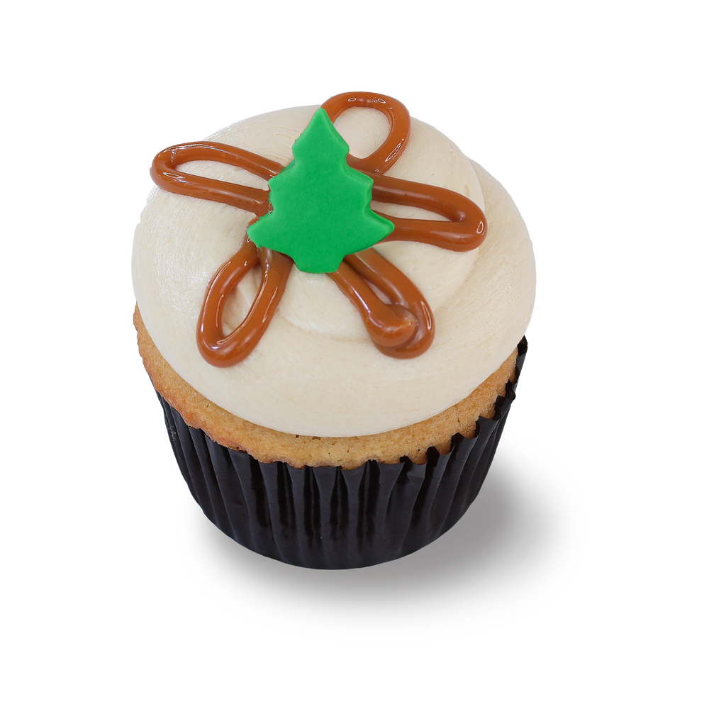 Caramel cupcake with Christmas tree decoration