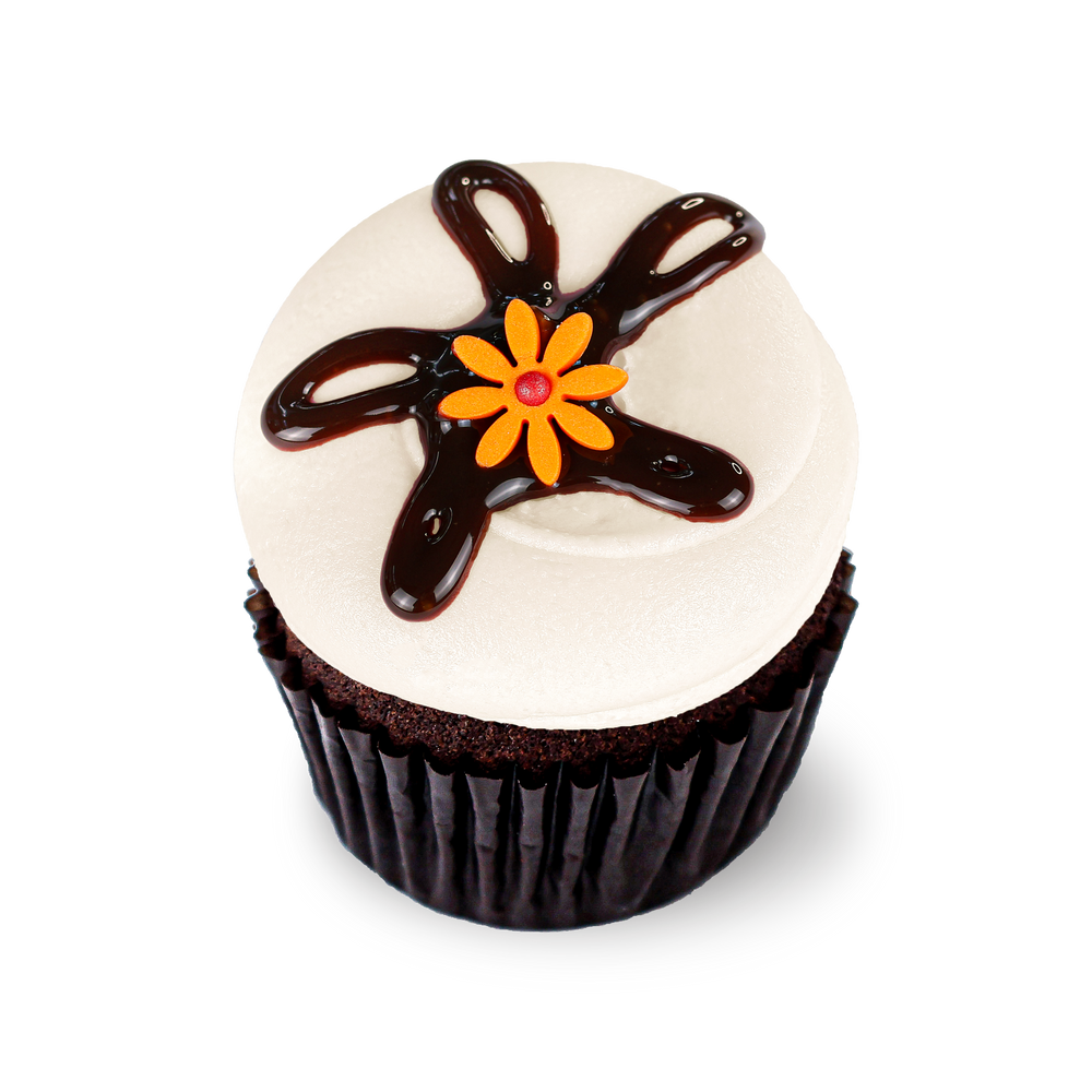 Gluten-free chocolate lava cupcake with orange flower
