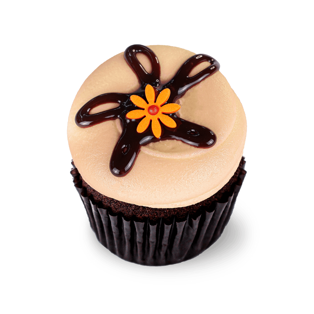 Gluten-free chocolate peanut butter cupcake with orange flower