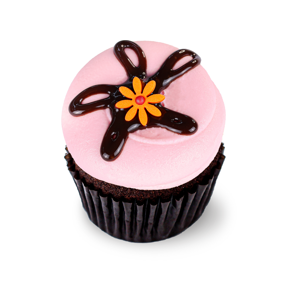 Gluten-free strawberry chocolate cupcake with pink frosting