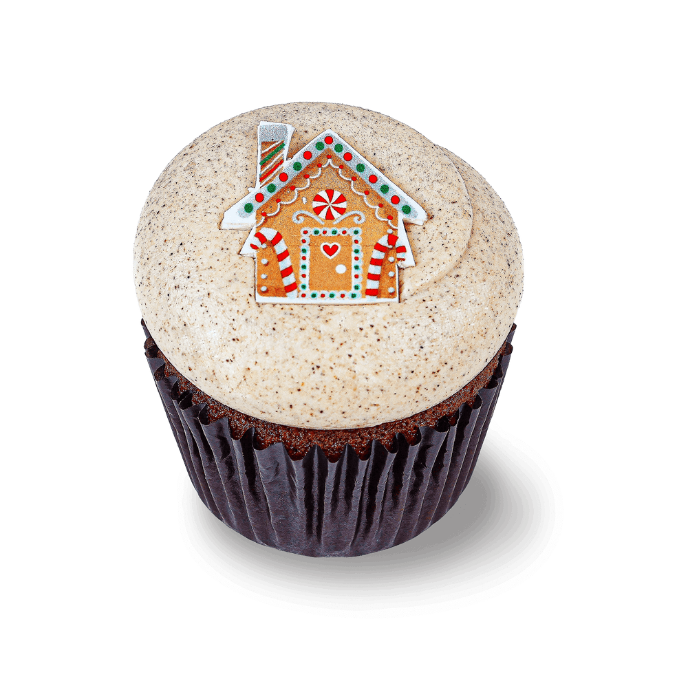 Gingerbread cheesecake cupcake with house topper