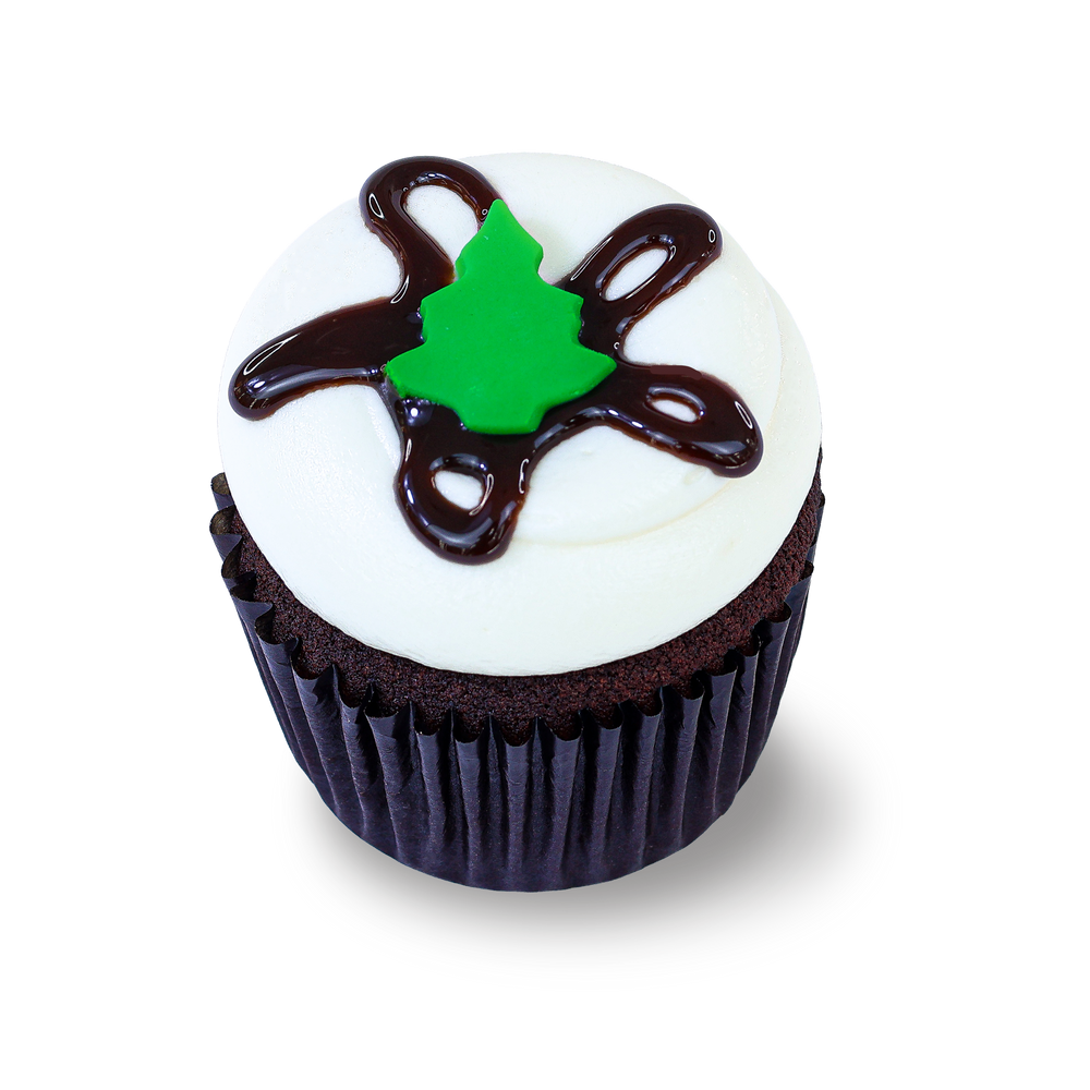 Chocolate cupcake with Christmas tree decoration