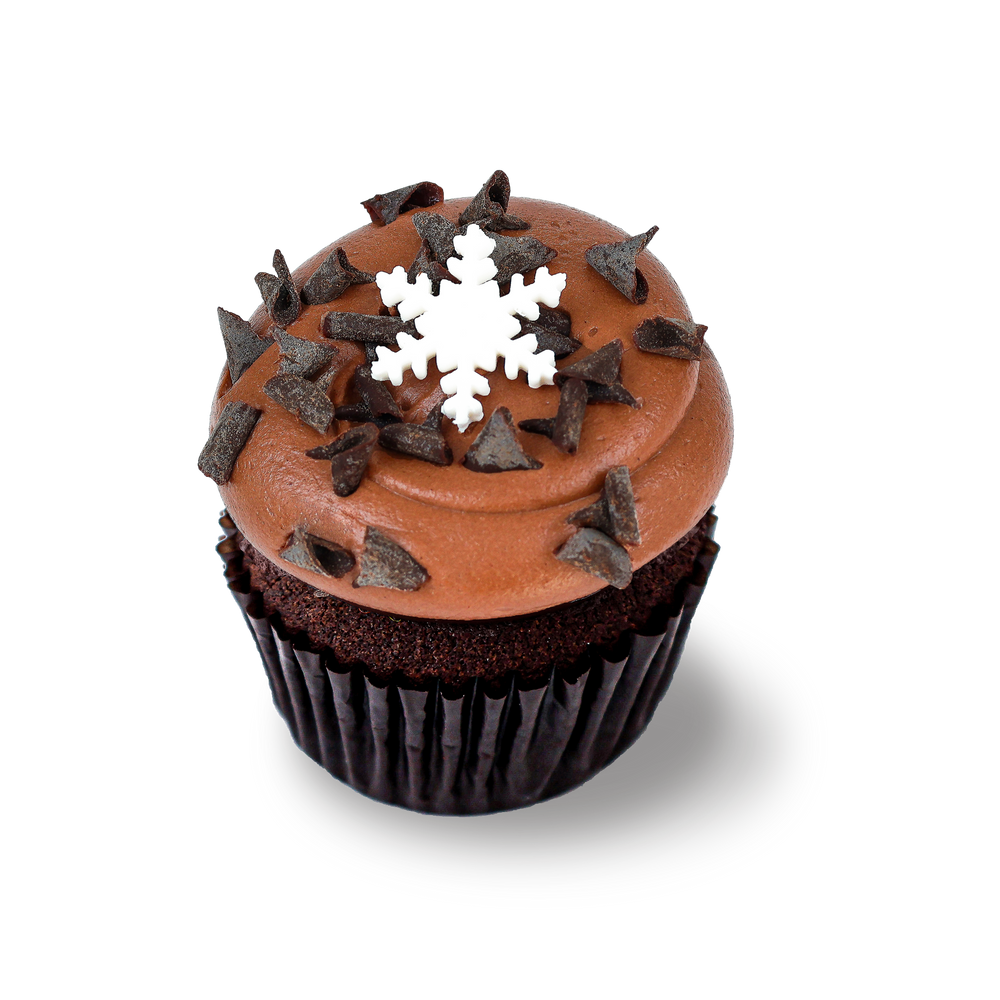 Chocolate cupcake with curls and snowflake topper