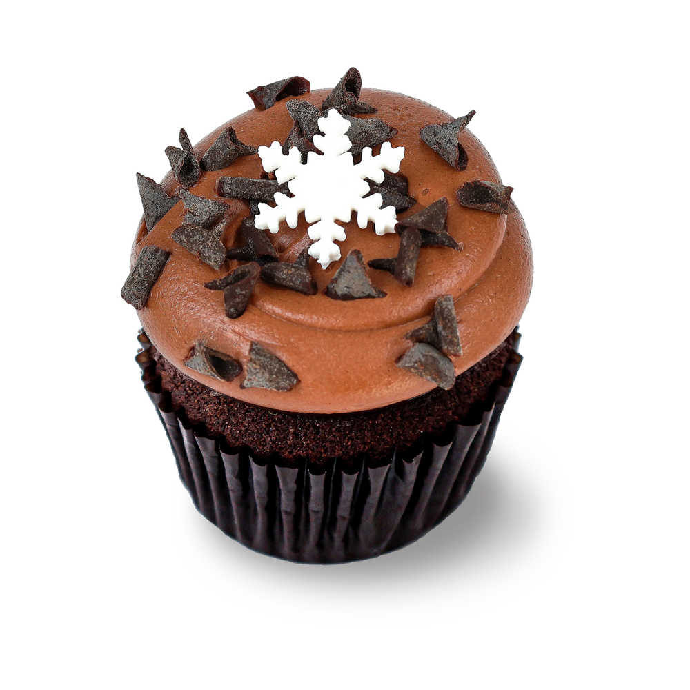 Chocolate cupcake with curls and snowflake