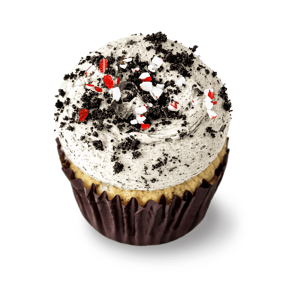 Cookies and cream cupcake with peppermint crumbs