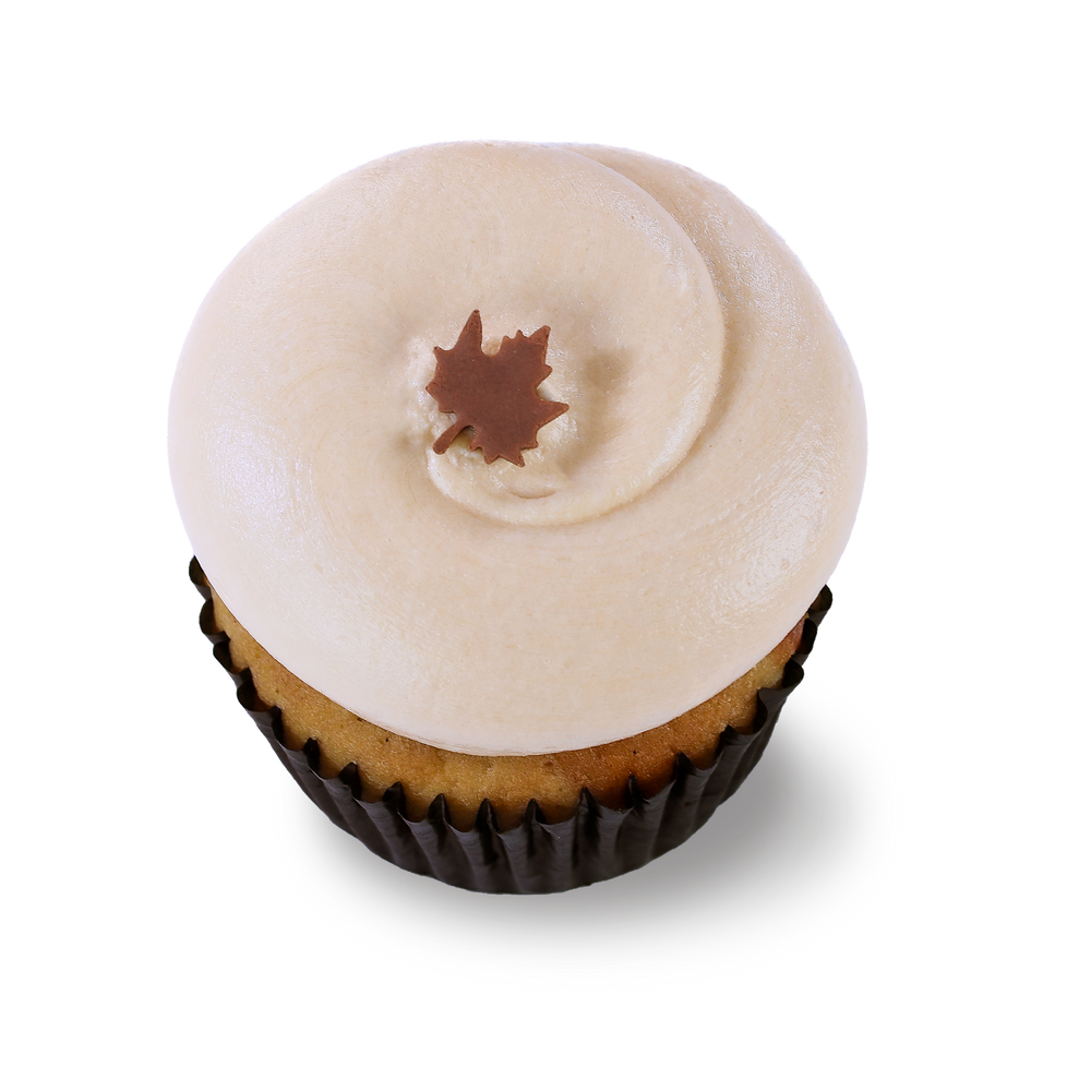 Pumpkin spice cupcake with maple leaf