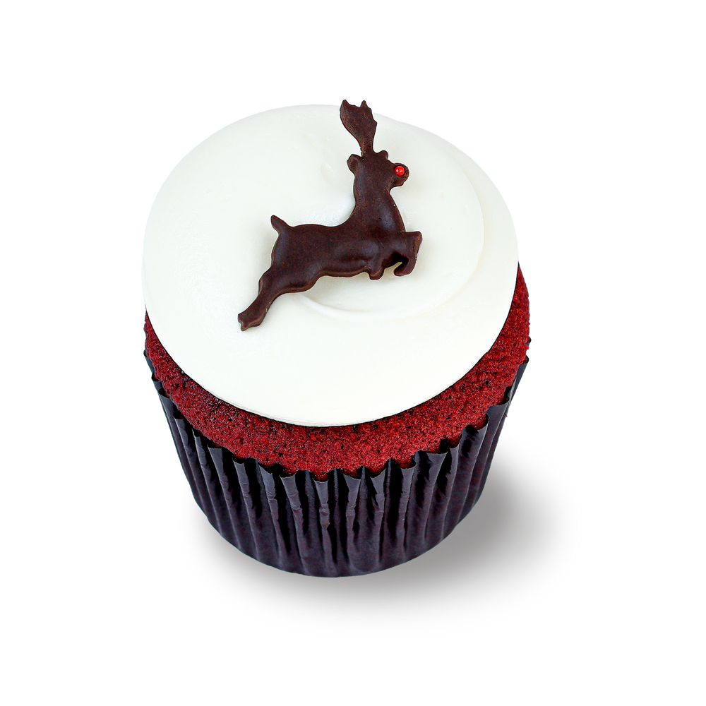 Red velvet cupcake with reindeer topper