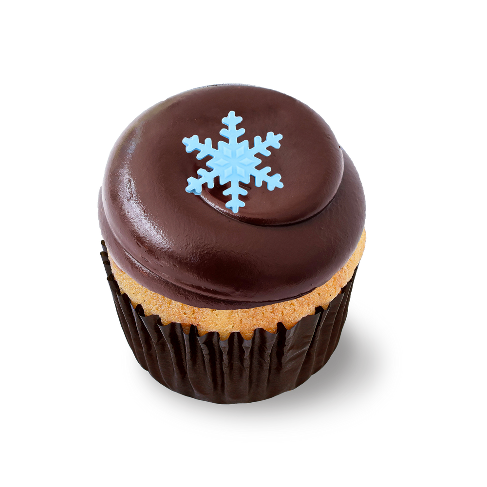 Vanilla chocolate chip cupcake with snowflake