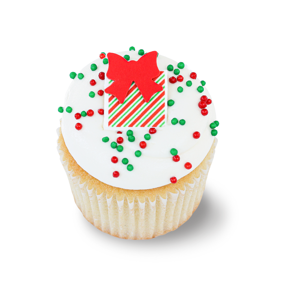 Vanilla cupcake with gift box decoration
