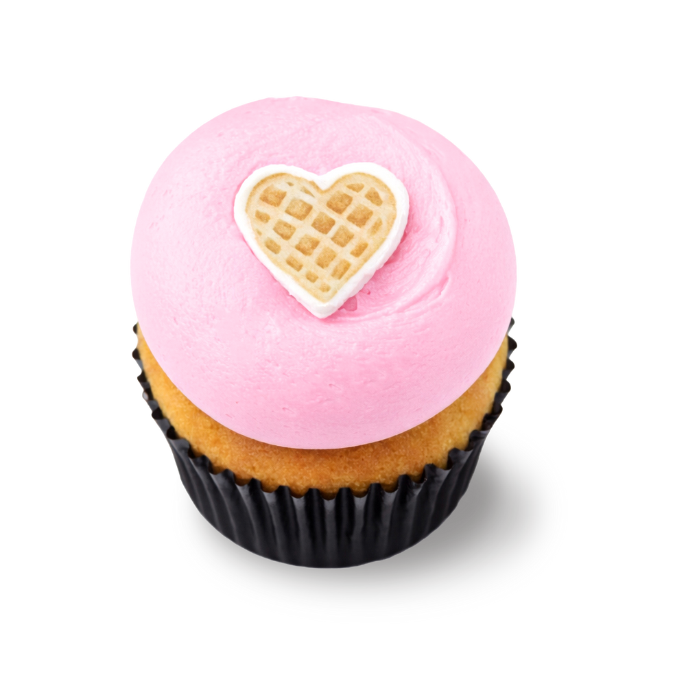 Strawberry cupcake with waffle heart
