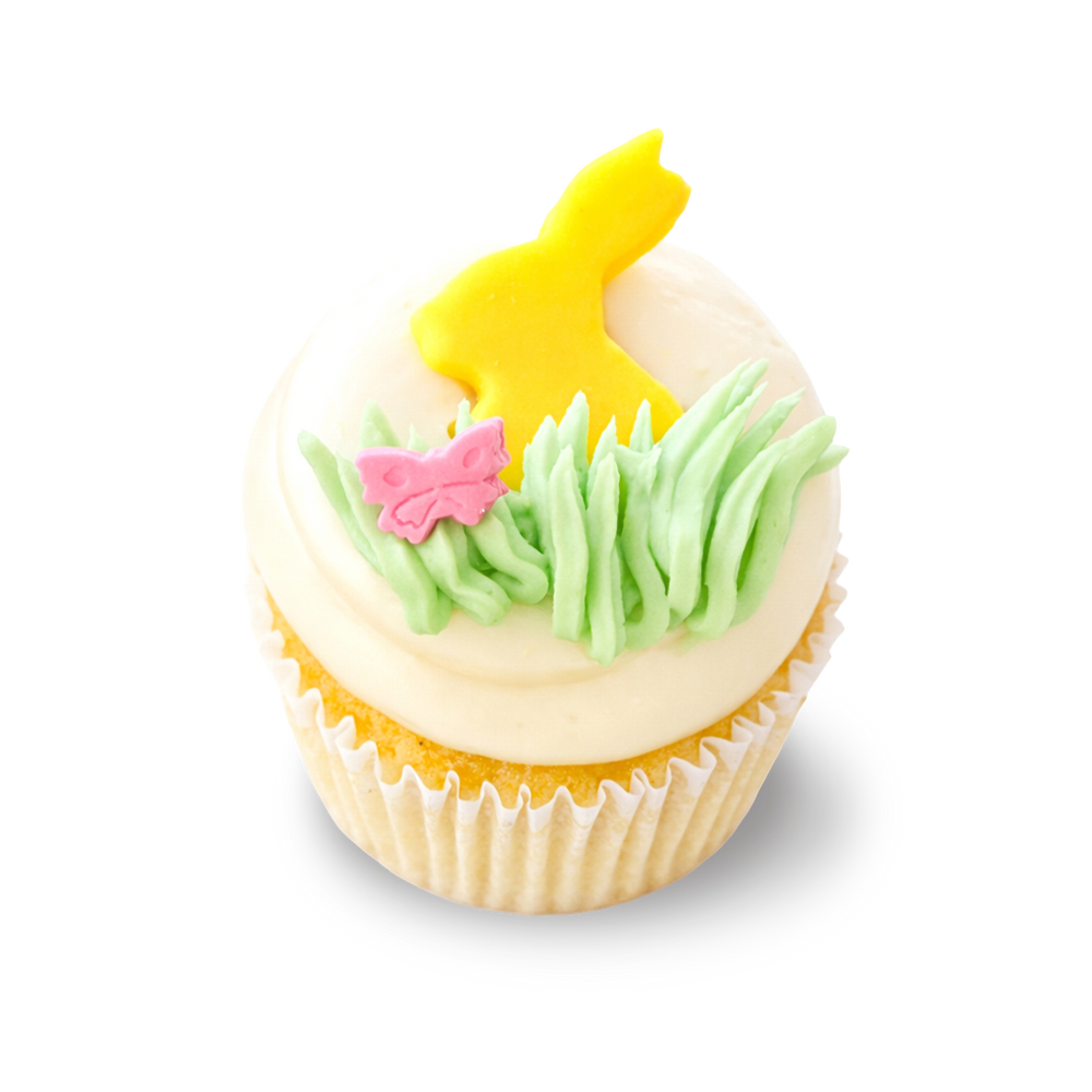 Lemon cupcake with bunny and butterfly decorations