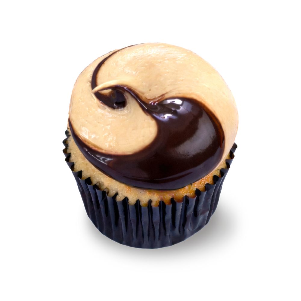 Peanut butter cupcake with chocolate swirl frosting