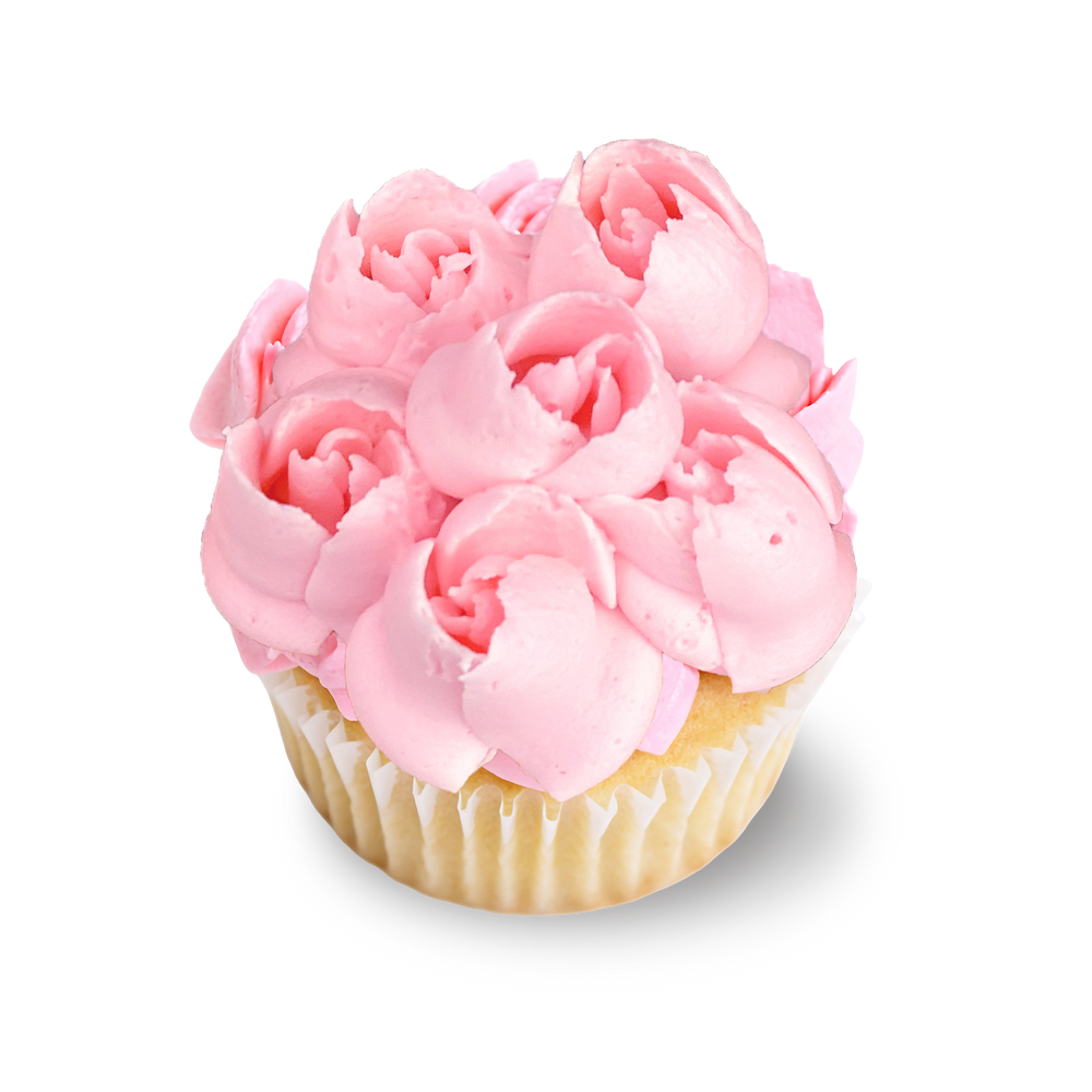Vanilla cupcake with tulip-shaped buttercream