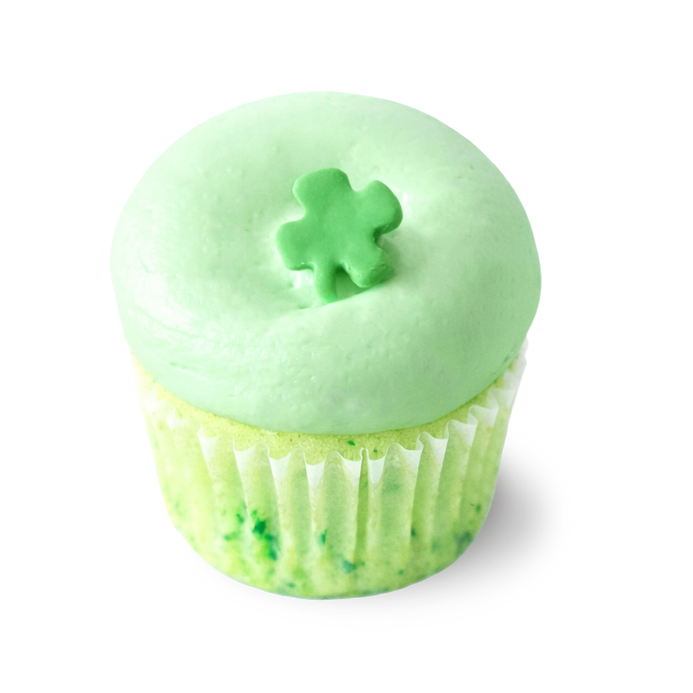 Vanilla cupcake with clover decoration