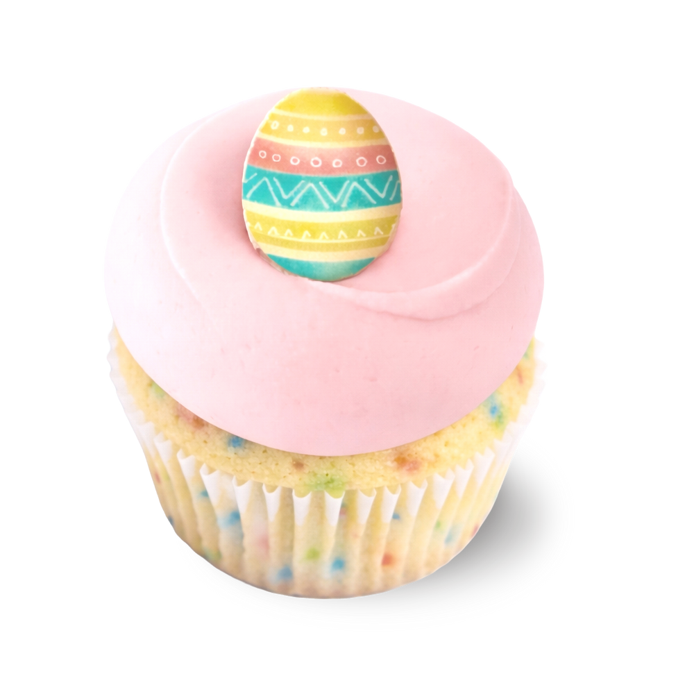 Confetti cupcake with pastel Easter egg topper