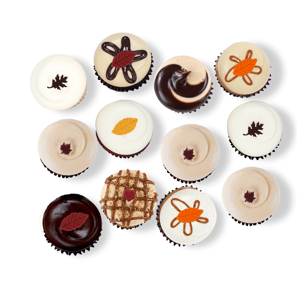 Fall cupcakes with seasonal flavors and leaf decorations