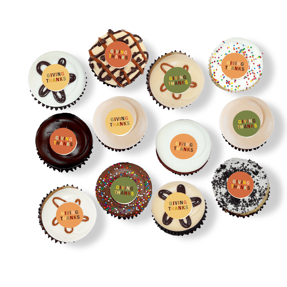 Fall cupcakes with “Giving Thanks” toppers
