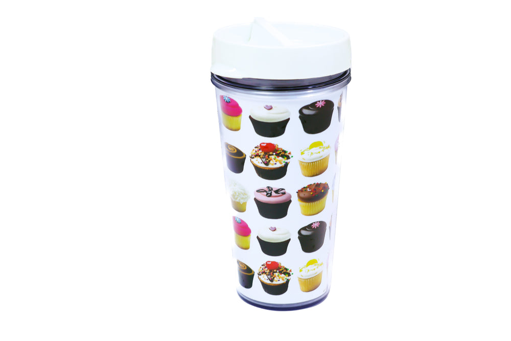 Georgetown Cupcake travel mug with cupcake illustrations