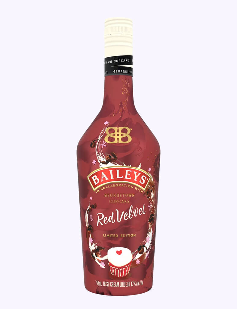 Baileys Red Velvet limited edition bottle created in collaboration with Georgetown Cupcake