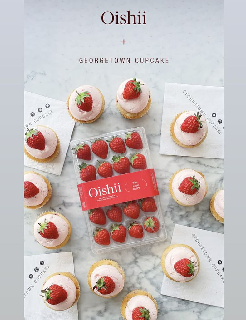 Strawberry cupcakes made with Oishii strawberries in collaboration with Georgetown Cupcake